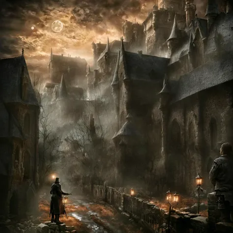 victorian graveyard at (night:1.1), dark, moonlight, detailed scene, Bloodborne, death, decay, skulls on the ground, little ghost spirits, victorian buildings in the background, (gothic:1.2), hunter, hunter's dream, caelid, dark souls, horror game style, paleblood moon, yharnam, great old ones, cosmic horror BREAK (hundreds of little ghost spirits, tiny ghosts, specters:1.3) BREAK death, decay, skulls on the ground, (the ground is made from countless skulls:1.1) BREAK 32k art of a hunter from Bloodborne, hunter's dream, high resolution, best quality <lora:Bloodborne-000075:1.0> Bloodborne