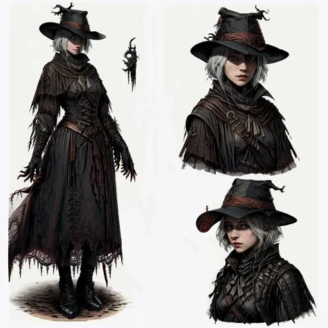 <lora:CharacterDesign_Concept-10:0.8>, (CharacterSheet:1), (multiple views, full body, upper body, reference sheet:1.2), <lora:Bloodborne-000075:0.5>, Bloodborne, Hunter, female, white hair, plague doctor, (simple background,:1.2) <lora:more_details:0.5>