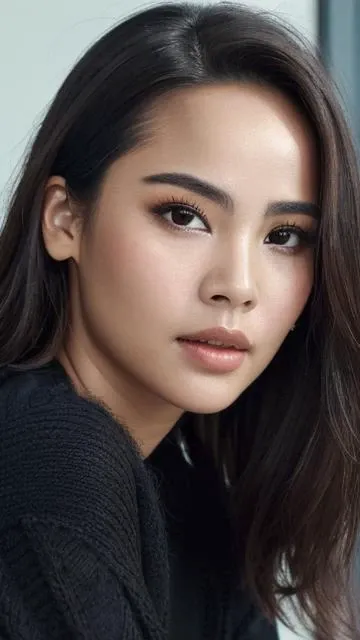 (masterpiece), (medium portrait), face focus, (photorealistic:1.2), 1woman, (messy hair), urassaya, (wear black sweater), look at camera, realistic skin texture, vivid lighting, detailed face <lora:isnot.urassaya:0.8>, <lora:add_detail:0.1> human skin texture