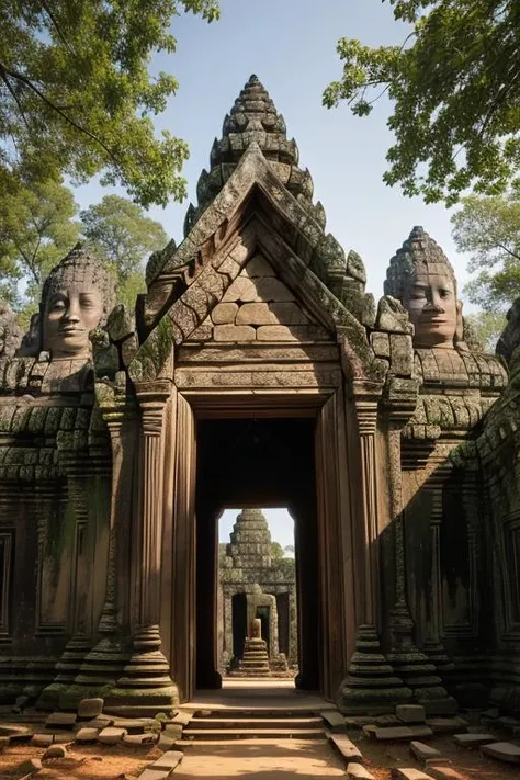 langscape of angkorwat at dawn, statue, most, tree, stone, epic, dim light <lora:ARWangkorwat:1>