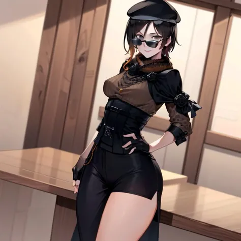 highest quality、(real、photorealistic:1.4)、(RAW photo:1.2,(Curve,Model,glamor:1.5),Beautiful breasts,(from below:1.2),(from side:0.9), ((Face)), (Close-Up:0.4), ((looking at viewer, holding a cup of coffee)), highest quality、(real、photorealistic:1.4)、(RAW photo:1.2),highest quality,(masterpiece),(((Whole body image))),(a 18yo girl), (Highly detailed face),Slightly round face, (Tan brown face:1.0), Boyish beauties, beautiful face, Beautiful lips,Baby Face,(Big eyes),((black,hair,long pony tail hair)),thin pubic hair,cute,lovely,(strong silver hair:1.2),(blunt bangs),(Brown skin:1.0),(Military uniform, bulletproof jacket),nice companion,delicate body、thin legs,beautiful black dress,black gloves, black thighhighs, white panties,(double breasted,under bust:1.2)in the kitchen Woman in survival mode,Sexy thighs,Heat,Sweat heavily,Tropical forests,During a break,sit cross-legged on the ground,The way the light shines is beautiful, Beautiful buttocks,(with sparkling eyes and a contagious smile),little open mouth,black suspenders,Bulging big,breasts,walls: Black miniskirt,garters,Gaze,Small face,bangss,holster,Beautuful Women,hands up,leg holster,Gaze,black boots panty shot, provocation,flank,flank sweat soio,arm,,narrow waist,(with sparkling eyes and a contagious smile),her thin pubic hair, looking at viewer, pose muy sexy"