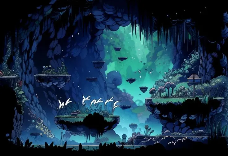 <lora:HKMap_LoRA-000009:0.8>, ((hkmap, 2d, pixel art)), landscape, cave, stones, dark environment