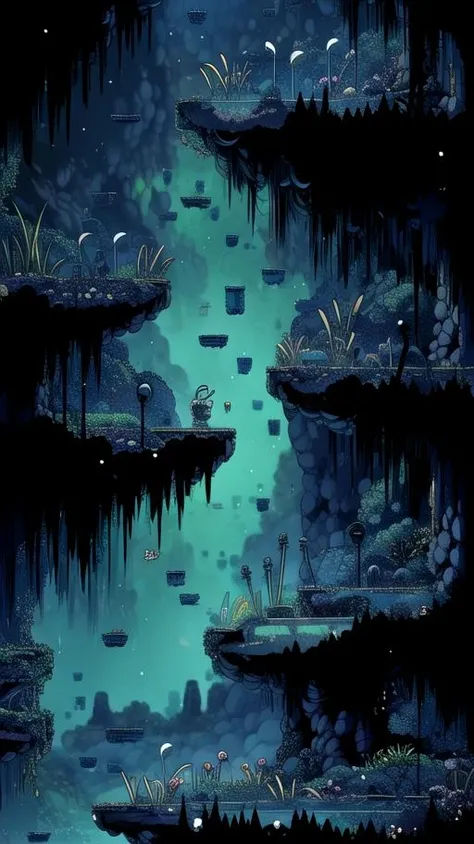 <lora:HKMap_LoRA-000009:1>, ((hkmap, 2d, pixel art)), landscape, cave, stones, dark environment