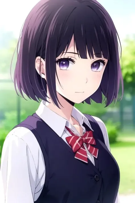 masterpiece, best quality, photorealistic, 1girl, solo, looking at viewer, upper body, depth of field, , realistic, <lora:hanabi_yasuraoka:0.72>, hanabi_yasuraoka, black hair, purple eyes, , , , Blu-ray