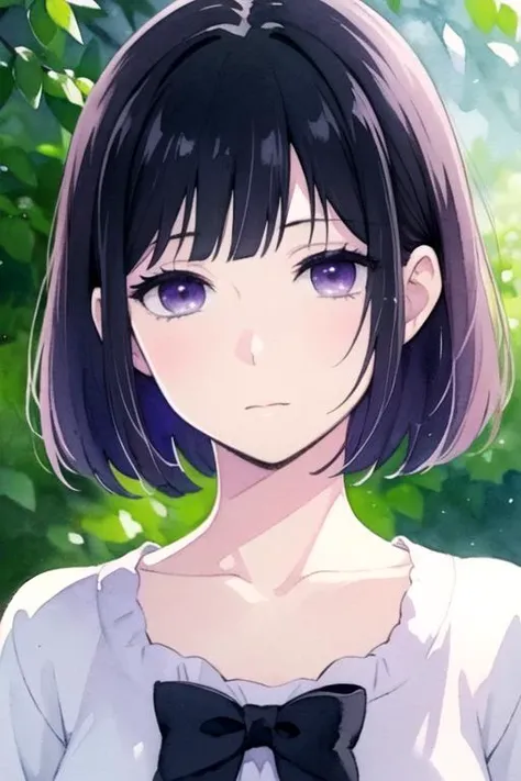 masterpiece, best quality, photorealistic, 1girl, solo, looking at viewer, , depth of field, (watercolor illustration, soft pastel colors:1.1), , <lora:hanabi_yasuraoka:0.68>, hanabi_yasuraoka, black hair, purple eyes, , fantasy, 8k resolution