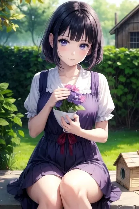 masterpiece, best quality, illustration, 1girl, solo, looking at viewer, , , anime coloring, realistic, <lora:hanabi_yasuraoka:0.68>, hanabi_yasuraoka, black hair, purple eyes, , hen house,