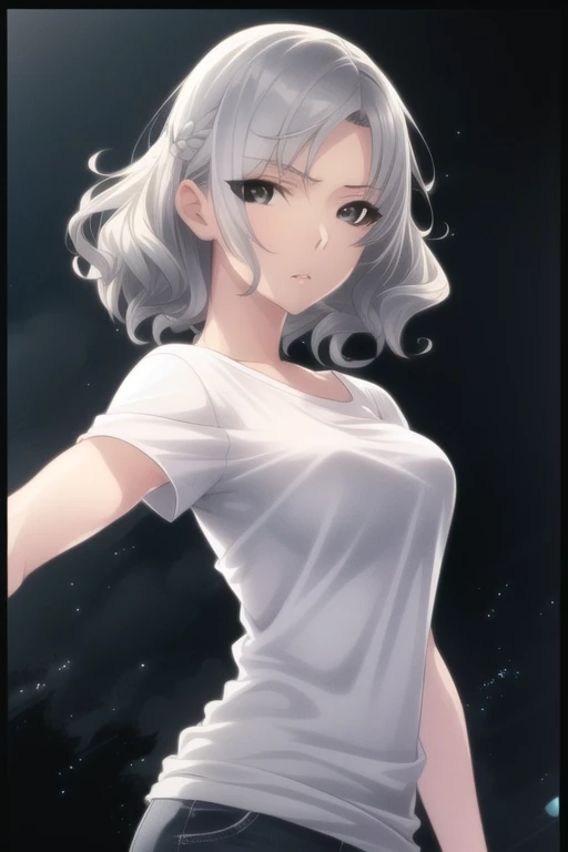 (best quality:1.0), 1girl, solo, young 1girl, stunningly attractive, perfect feminine face, (cute:1.2), silver short wavy hair, medium breasts, detailed background, black eyes, highres, dynamic angle, (cinematic lighting:1.2), cowboy shot, upper body, (white t-shirt:1.2)
1girl, stunningly attractive
<lora:hikichiSakuyaStyle_hksakuya:0.9> sakuya