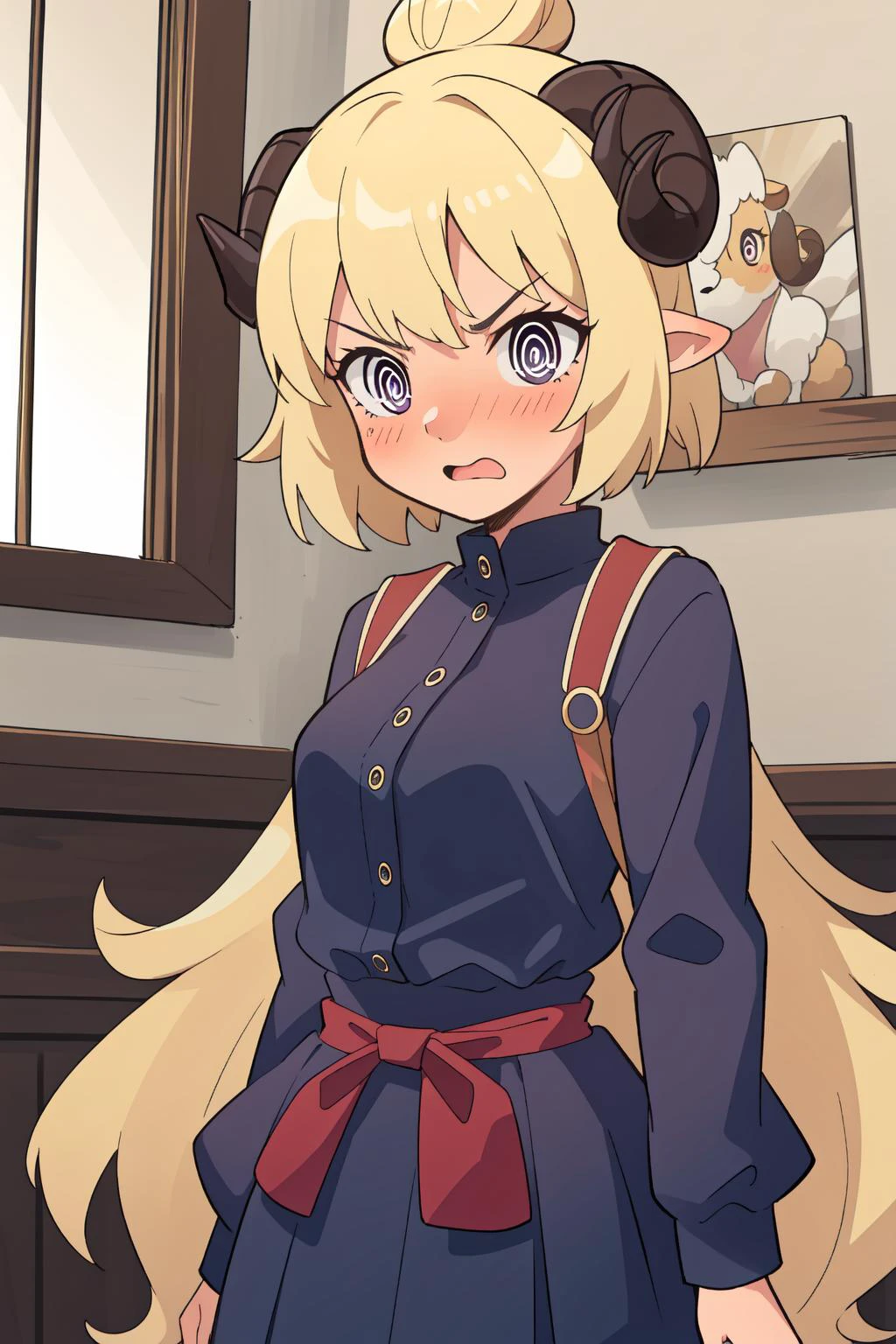 (masterpiece, best quality), intricate details,
1girl, <lora:WatameV4:0.8> ,Tsunomaki Watame, hair bun, sheep horns, purple eyes,
<lora:EnvyCuteMix05:0.8> blushing, angry, <lora:hohoaka:0.8> <lora:grgr-eye2:0.8>