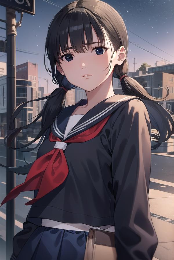 Anime girl in a sailor outfit standing on a street corner - SeaArt AI