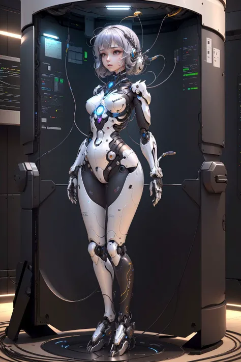 (extremely detailed CG unity 8k wallpaper,masterpiece, best quality, ultra-detailed, beautiful detailed eyes:1.2),best illumination, (best shadow, an extremely delicate and beautiful, bloom),
Mecha,1girl,solo,(full body:2),<lora:ecy:0.6>,mecha musume, <lora:cultivation_tank_lora01:0.5>, cultivation tank,restrained, science fiction, bound, arms up, bondage, bdsm,mechanical vertebra attaching to belly,mechanical cervial attaching to neck,expressionless,wires and cables attaching to neck,wires and cables on head,character focus,science fiction, (standing in Mechanical box:1.3)