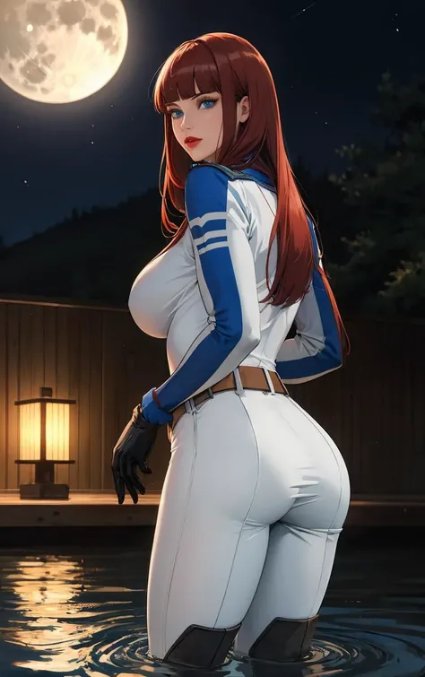 Masterpiece:1.2, Best quality), Realistic, (Real picture, Intricate details, Depth of field), (1girll), make up, parted lip, mouth open, tongue showing, ahegao, highly detailed, Perfect face, (Huge breasts:1.4), (skin indentation), medium thighs, medium hips, Small waist, Tall, glossy coral lips, red hair, Red eyes, pony tails, (white space suit), (full of sweat:1.2), (Wet), Sexy, Blushing, （gigantic cleavage breasts：3.0），（see-through shirts：1.2），（open shirts) in damaged spaceship corridor on eye level, scenic, masterpiece, (highres), original, extremely detailed 4K , (photorealistic:1.4), bent over doggy style, view from behind, ass showing sexy, looking over shoulder seductively, computers, science fiction, space ship, bedroom, glitter on top of her chest, resembles a milkyway galaxy shape, more glittery on her eyes