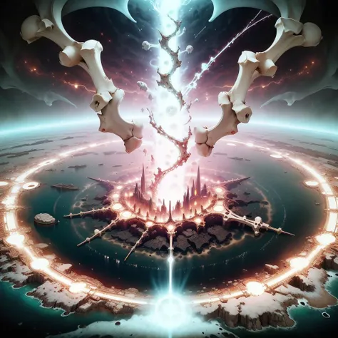 <lora:BoneMagic-22:0.8>,   bonemagic , energy stream,     fractured bones , 
split ocean, portal, aerial view , clear sky, excessive energy , island, landscape, large scale spell ,