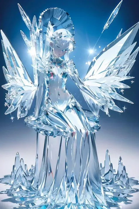 (best quality:1.2) (4k:1.) (very high resolution:1.1) , (realistic photograph:1.1) , (ultra detailed CG:1.1) , official concept art ,
sculpture made of crystal , statue , no human , 1girl elf , solo , (detailed face:1) , (small breasts:1) , full body , transparent body and wings , sitting , 
<lora:crystal_v1:1> (phcrystal:1) , colorful crystal , gems , <lora:glasssculpture_v8:.8> (glasssculpture:.95) , translucent , transparent , reflection , RTX , lay tracing