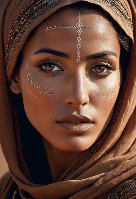 a beautiful (half-body:1.2) photograph of an berber woman, art by Marsel van Oosten, Gregory Colbert, Ingrid Baars, Idris Khan, photorealistic, Head and shoulders portrait, Three-Quarter View, Skin details, Skin pores, diagonal lines, Depth of field