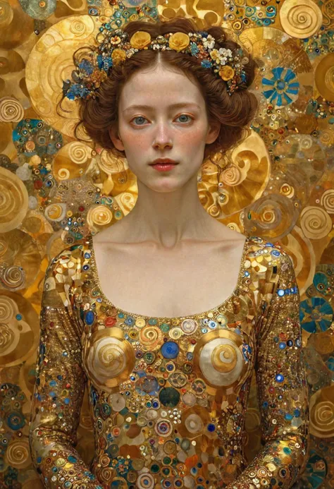 split screen, [mysterious:happy:0.5] woman, by Gustav Klimt, artistic impressionist watercolor paint by Geoffroy Thoorens and James Christensen, intricate, cinematic lighting, highly detailed, smooth, sharp focus, perfect balanced style, amazing depth, complementary colors