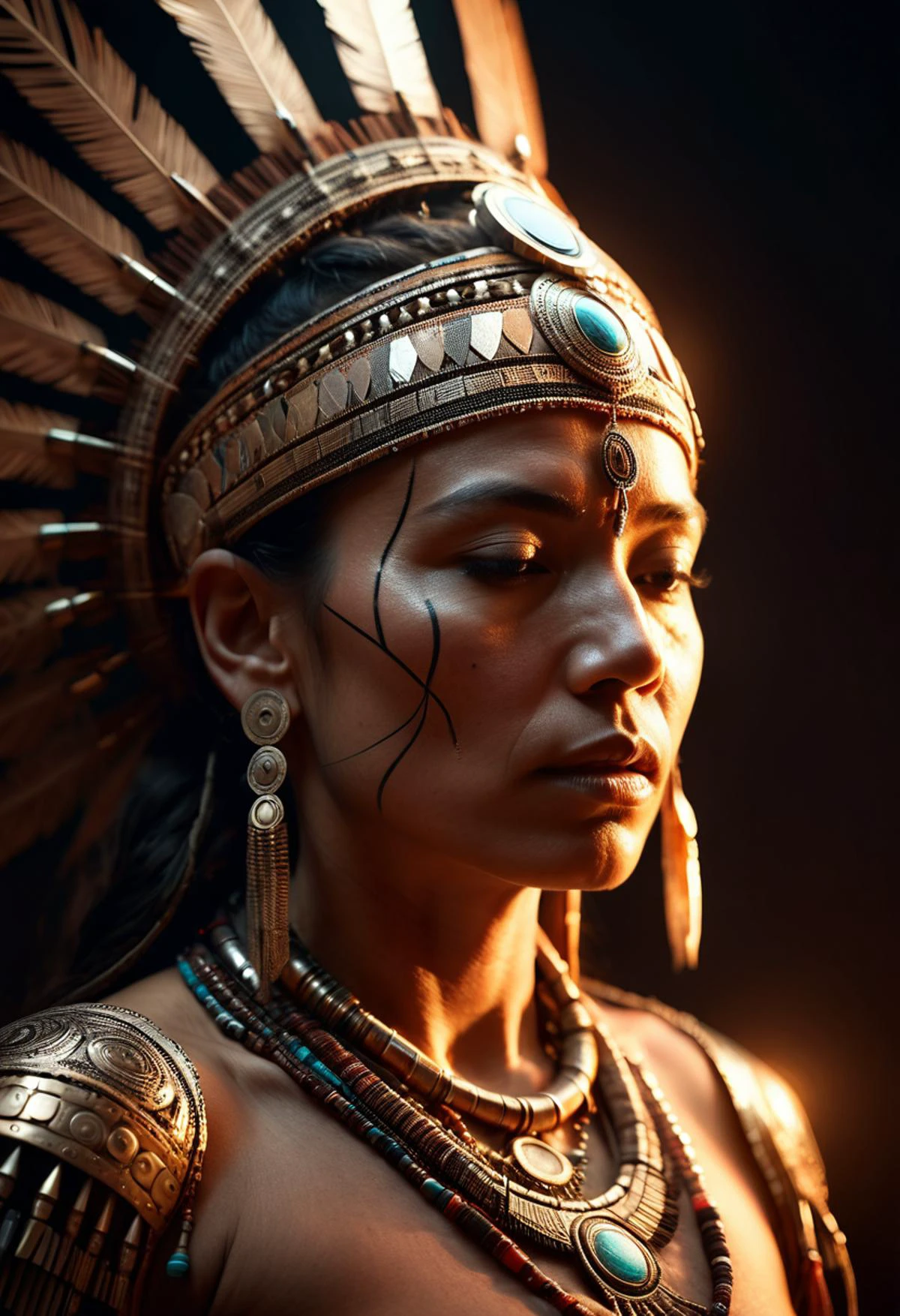 A documentary Photography of a beautiful shaman woman, trance, meditation, intricate light, (three-quarter half-body view:1.2), detailed, 8k, art by, amazing skin details. Three-Quarter View, shot with Canon EOS 5D, (Cinematic Lighting,:1.3), golden ratio,art by Alberto Seveso, photorealistic, professional, RAW Photo, ultra detailed, RAW imagery, 8K, DSLR allure, meticulous detail, emotional, harmonious,