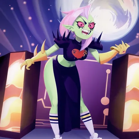 <hypernet:Off8mile-gao:1>, maniacal laugh, lord dominator, masterpiece, high quality, pinup, absurdres, full body, 1girl, solo, looking at viewer, sneakers, converse