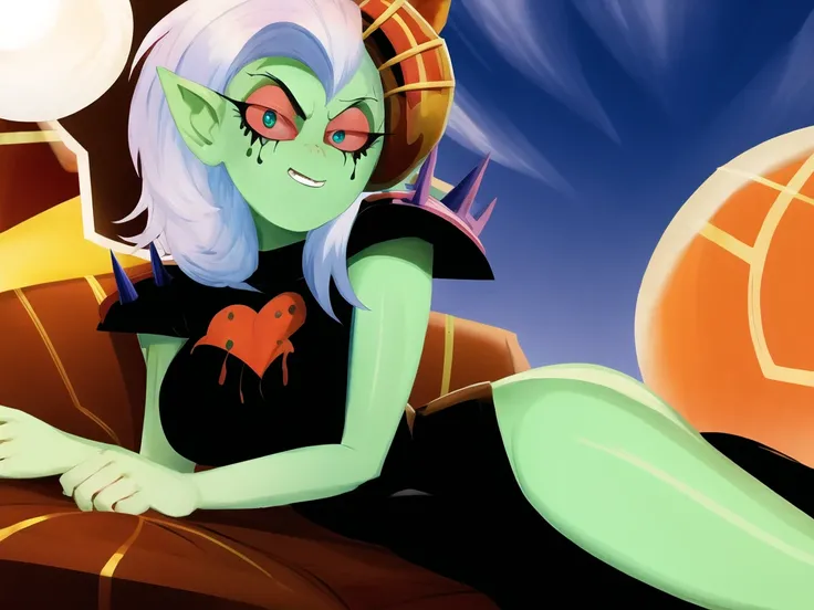 <hypernet:Off8mile-gao:1>, bored, lord dominator, masterpiece, high quality, pinup, absurdres, full body, 1girl, solo, lying in bed, on side, seductive eyes