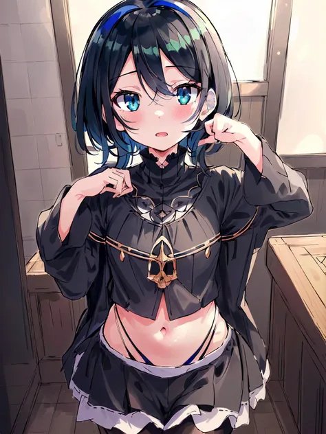 <lora:RukaSarashina:0.6>,high res, masterpiece, Ruka Sarashina, black hair, ((solo)), 1girl, cute, indoors, detailed eyes, ((blue_green eyes))