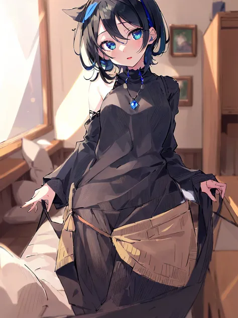 <lora:RukaSarashina:0.6>,high res, masterpiece, Ruka Sarashina, black hair, ((solo)), 1girl, cute, indoors, detailed eyes, ((blue_green eyes))