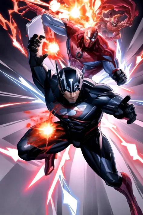 <lora:Al3xross:1>,Al3xross,superhero throwing a fireball at a mutant monster,