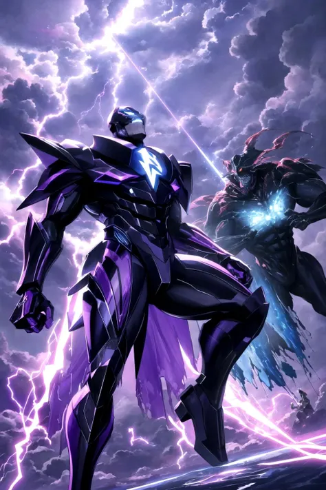 <lora:Al3xross:1>,Al3xross,monster and a superhero fighting in the air,clouds,lightning from hands,monster spraying purple liquid from mouth,