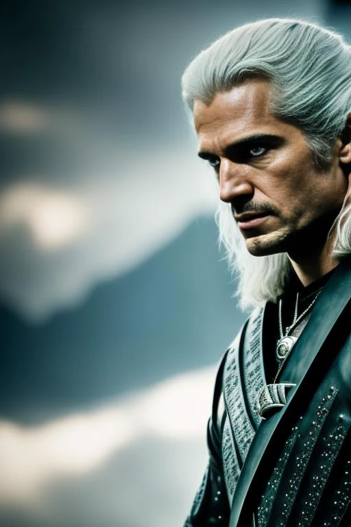 The poster could show geraltofrivia standing tall and strong, with his sword at his side and his iconic silver hair blowing in the wind.

The background could be a dark and moody forest or castle, hinting at the dark fantasy world in which the movie is set. Perhaps there could be a hint of magic in the air, with sparks or smoke swirling around Geralt, suggesting that he is a powerful and mysterious figure.