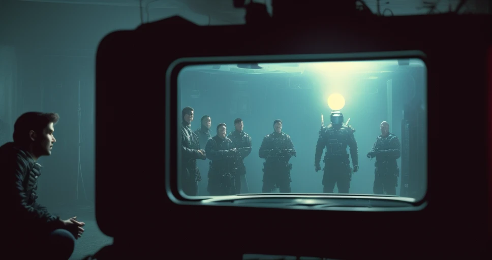 syberart Create a tense and dramatic screenshot of a group of people being interrogated by an alien species, set in the year 2980. Use advanced lighting techniques to capture the mood and atmosphere of the scene, and incorporate elements of the interrogation room, such as harsh lighting and sterile surroundings, to add tension and fear. Utilize a 35mm camera and anamorphic lens to give the image a classic and cinematic feel, and use post-processing software like Lightroom to sharpen and enhance the details of the image. Use a professional camera brand like ARRI, Canon, Fuji, or Kodak to ensure impeccable image quality and realism.