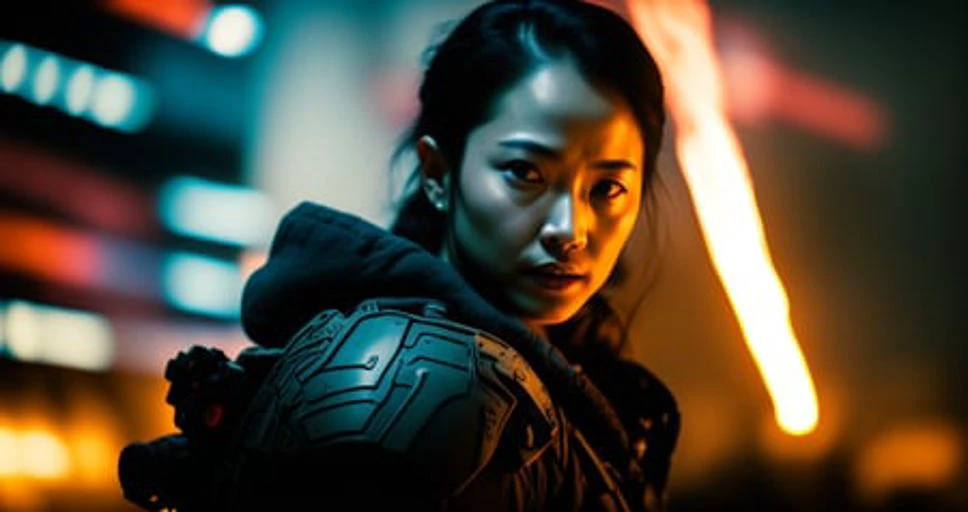 syberart Create a dramatic and action-packed portrait of a young woman in full combat gear, armed and ready to fight against the alien invaders. Use advanced photography and image editing techniques to realistically capture her intense expression and posture, and play with light and shadow to add depth and drama to the image. Incorporate elements of the battlefield, such as debris and destruction, to add context and visual interest to the image. Make sure the image has high resolution and impeccable image quality to ensure a very realistic and dynamic appearance.