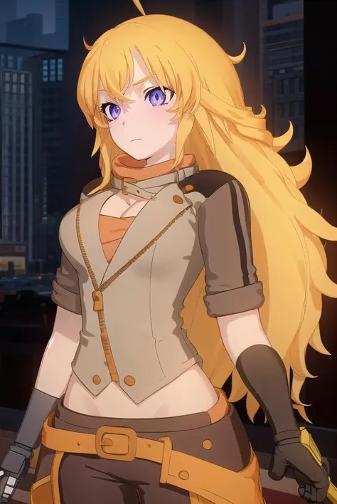 yangxiaolong, <lora:yangxiaolong-lora-nochekaiser:1>,
yang xiao long, long hair, blonde hair, (purple eyes:1.1), ahoge, bangs,
BREAK cleavage, jacket, belt, mechanical arms, single mechanical arm, prosthesis, prosthetic arm,
BREAK outdoors,
BREAK looking at viewer, (cowboy shot:1.5),
BREAK <lora:GoodHands-beta2:1>, (masterpiece:1.2), best quality, high resolution, unity 8k wallpaper, (illustration:0.8), (beautiful detailed eyes:1.6), extremely detailed face, perfect lighting, extremely detailed CG, (perfect hands, perfect anatomy),