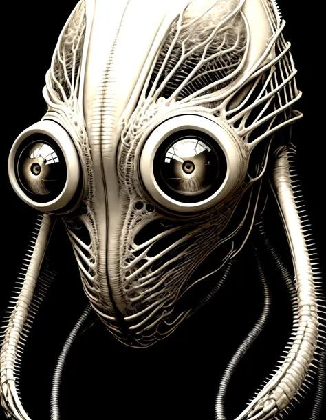 cyborg animal creature,white human face, biomechanical, organic and mechanical fusion, dark dystopian environment, intricate design, otherworldly, eerie atmosphere,(detailed face:1.05), hyperrealistic, photorealistic
