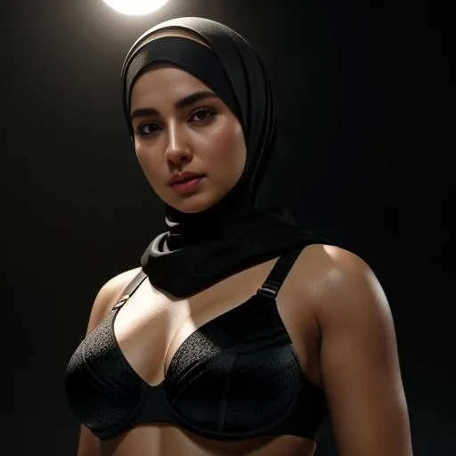 professional 3d model of <lora:hijab_1.5:1.2>
a hijab woman in a black and black bra top hijab style, octane render, highly detailed, volumetric, dramatic lighting