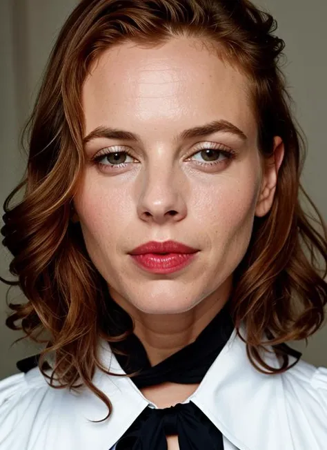 photography of scarlettjohansson, <lora:mod4UP_ai-000097:0.6>, ginger short hair, plump red lips ,eyeliner, makeup, soft diffused lighting, in a utility closet, from above, Morning , Camouflage clothing