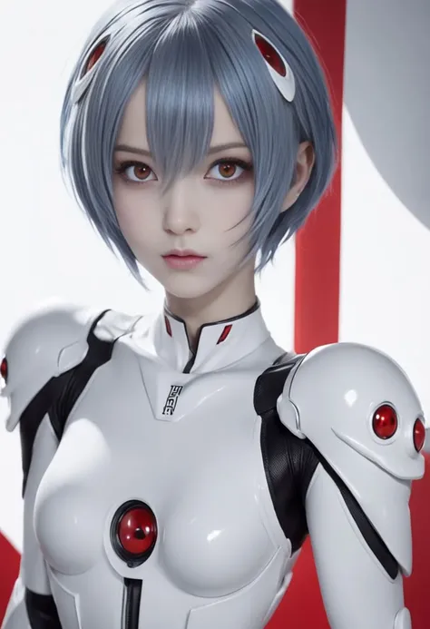 film action shot of EVA_Rei, a young girl , in a white plugsuit with blue hair, forehead jewelry, look at viewer, sexy pose, pale skin, red eyes, simple white background,
<lora:EVA_Rei_V2:0.8>,