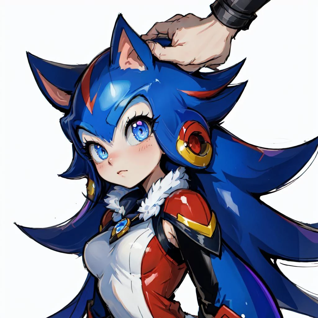 masterpiece, best quality, Shadow the Hedgehog (Sonic), Shadow, <lora:shadowTheHedgehogSonic_v1:0.6>, HeadpatPOV:1.3, pov, headpat, Beautiful Art Style, 1girl, young woman, dress grab, sensual, spring, arms at side, art, colors, <lora:Stylora:0.8>, <lora:HeadpatPOV:1>