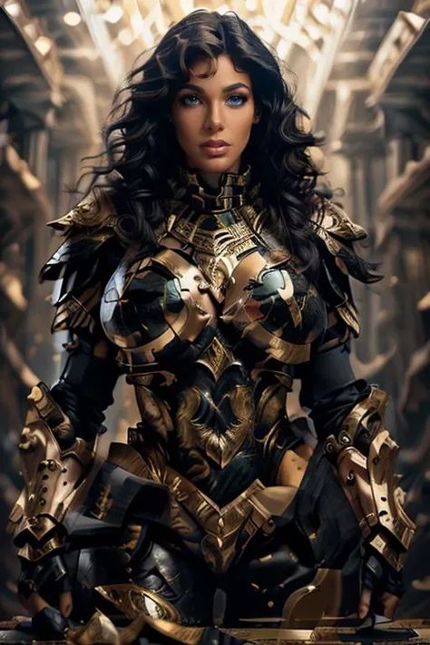 (Action hero shot) ((Epic Egyptian armored goddess concept art)) ((fully armored)) d&d genre, fantasy and epic poster, professional digital art of ((very athletic)), (busty) ((black skinned african)) woman bodybuilder, she's <lora:MonifaJansen:0.6>, ((she has long black hair)), (elegant hair combed to a side) green eyes, she's fit, beautiful hourglass figure, truly beautiful face, (swirling magic, cosmic energy), toned body, she's an Egyptian goddess, aura of cosmic power, she's got a fit body and she's a hero of fantasy, romantic gaze, romantic eyes, in love, romance, (((she's wearing full plate armor))), <lora:Clothing - Gold Black Marble Armor:1> it is an elegant design with cleavage. She has beautiful purple eyes, ((she's facing the viewer)), photo-realistic, hyper-detailed, very detailed, 8k. Monifa has truly massive breasts, (huge natural tits, they are saggy humongous breasts), she is very toned, and she has (makeup, eyeliner). Trending in artstation. cinematographic lighting. ray-tracing, realistic eyes, award winning shot, 4k, 8k, high definition, masterpiece. she's (Mythical beautiful Egyptian city in the background:1.2), d&d, 8k, octane render. <lora:add_detail:0.5> <lora:CineStyle5:0.3> <lora:MassiveBreastsV3:0.65>