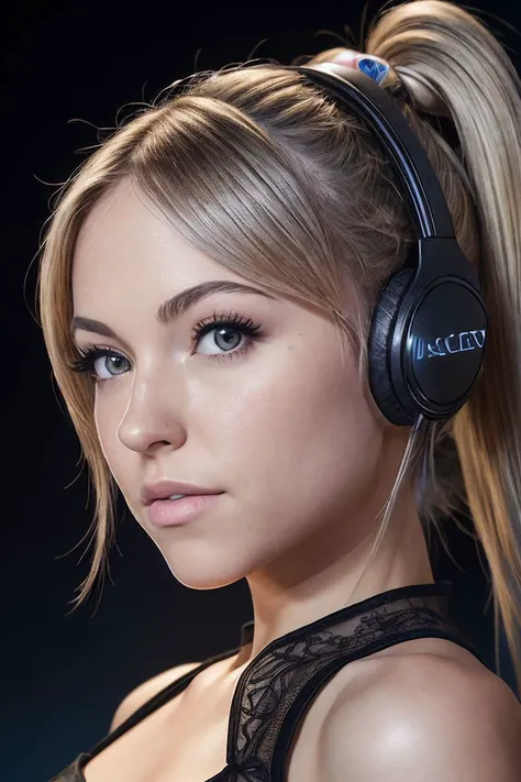 Black Elegant、Beautiful blonde with big breasts in a blouse (Western-style mansion at midnight、living room),Wearing headphones,Very detailed, 21 years old, Innocent face, Naturally Wavy Hair, blue eyes, High resolution, masterpiece, Highest quality, Intricate details, Very detailed, Clear focus, Delicate skin, practical skin texture, texture, Delicate eyes, Professional, 4K, Sad face,despair、 Shot with Canon, 85mm, Shallow and deep, Kodak Vision Color, Exactly, Very detailed, photograph_\(Extremist\), photographpractical, practical, Post-processing, Maximum details, Roughness, Real Life, Extremist practical, Photorealism, photographgraphy, 8K Ultra HD, photographgraphy