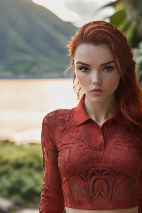 photo of S167_KatherinSher,a beautiful woman,in (Hawaii:1.1),wearing a (long-sleeved polo-shirt:1.1) and (leggings),(8k, RAW photo, best quality, depth of field, ultra high res:1.2),(absurdres, intricate, photorealistic, masterpiece, ultra-detailed:1.3),