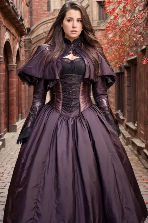 realistic analog photo, award winning photo,
<lora:erica-campbell:0.75> woman, posing long hair,
<lora:Gothic_Outfit:0.8> gothout, purple satin dress, dark red leather coat, black rose hair ornament, silver jewelery, silver detailing, elaborate chocker, overknee boots,
<lora:DarkAlley:0.75> alley, courtyard,
high-quality, crisp, sharp, professional-grade, high-resolution, fine detail, accurate colors, low noise, fast shutter speed, wide dynamic range, precise focus, RAW, highres, 8k, uhd, High Dynamic Range, tonemapping, crisp details,