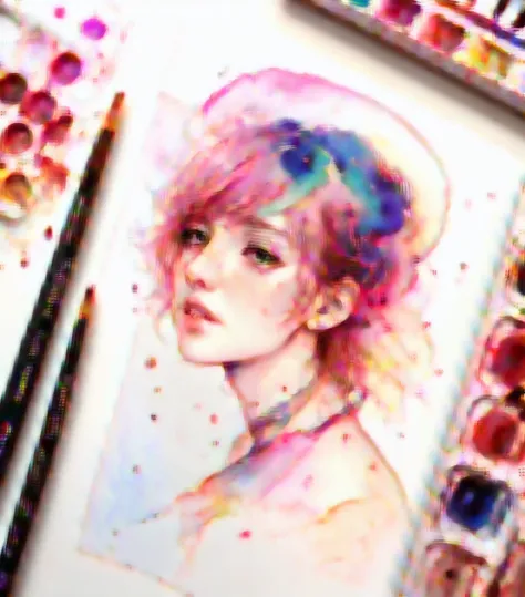(8k, best quality, masterpiece:1.2),(best quality:1.0), (ultra highres:1.0), watercolor, trishuna, by agnes cecile, half body portrait, extremely luminous bright design, pastel colors, (ink:1.3), autumn lights, <lora:trishUnaJJBA_v08SpiceGirlsNeedSome:0.7>