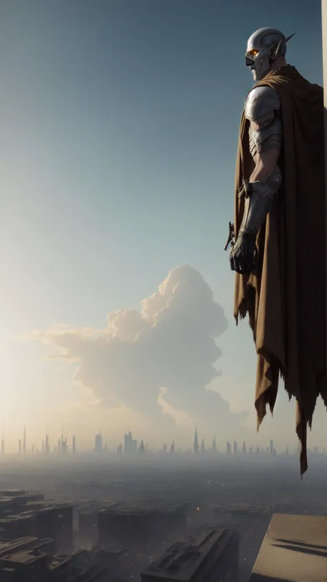 a large and ominous pale face hovers in the air over a cyberpunk cityscape on the horizon below, chromatic aberration, depth of field, soft lighting, masterpiece, best quality, intricate, tone mapped, highly detailed, artstation, concept art, smooth, sharp focus, dramatic lighting, highly detailed artwork, cinematic, hyper realistic painting, trending on Artstation, 8K, incredible shadows, realistic, (highly detailed background:1.0)