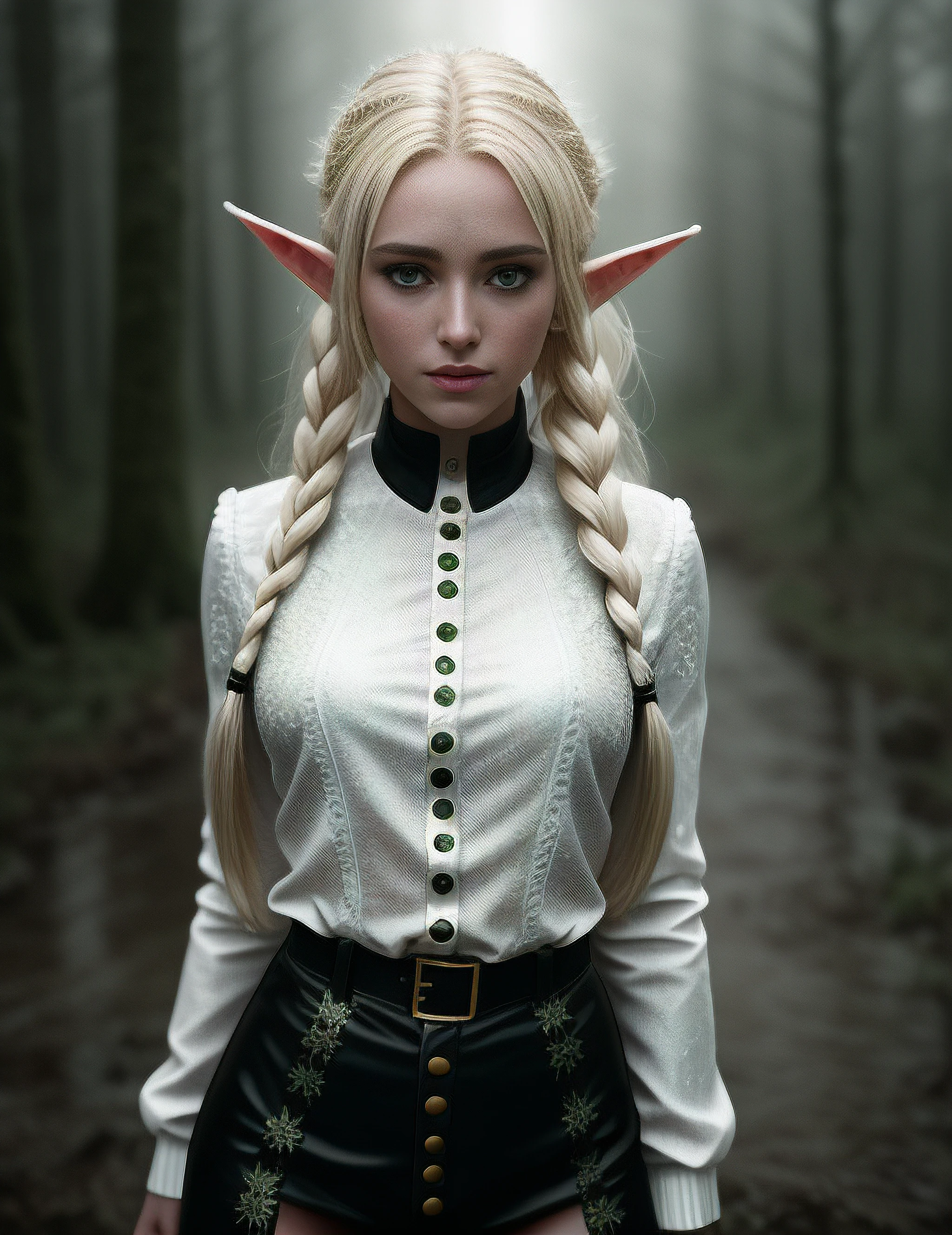 full body, blond hair twintails, (25 years old:1.2), (elf:1.1) ,(intricate details,:1.1), quiver on back, professional light, small tits, (skinny:1.2), forest, (rain;1.2), puddles, mud, detail face, detail backgrounds little blur, reflection from wet, correct shadows, HDR, photo realistic, photo in gloomy shades, ((((cinematic look)))), soothing tones, insane details, hyperdetailed, low contrast, soft cinematic light, wet skin