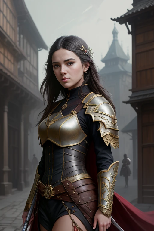 modelshoot style, (extremely detailed CG unity 8k wallpaper), full shot body photo of the most beautiful artwork in the world, intricately detailed medieval armor, professional majestic oil painting by Ed Blinkey, Atey Ghailan, Studio Ghibli, by Jeremy Mann, Greg Manchess, Antonio Moro, trending on ArtStation, trending on CGSociety, Intricate, High Detail, Sharp focus, dramatic, photorealistic painting art by midjourney and greg rutkowski