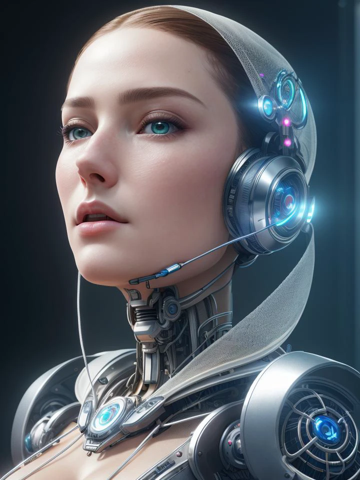 complex 3d render ultra detailed of a beautiful porcelain profile woman android face, cyborg, robotic parts, 150 mm, beautiful studio soft light, rim light, vibrant details, luxurious cyberpunk, lace, hyperrealistic, anatomical, facial muscles, cable electric wires, microchip, elegant, beautiful background, octane render, H. R. Giger style, 8k, best quality, masterpiece, illustration, an extremely delicate and beautiful, extremely detailed ,CG ,unity ,wallpaper, (realistic, photo-realistic:1.37),Amazing, finely detail, masterpiece,best quality,official art, extremely detailed CG unity 8k wallpaper, absurdres, incredibly absurdres, <lora:japaneseDollLikeness_v10:0.1>, <lora:koreanDollLikeness_v10:0.5>, robot, silver halmet, full body, sitting
