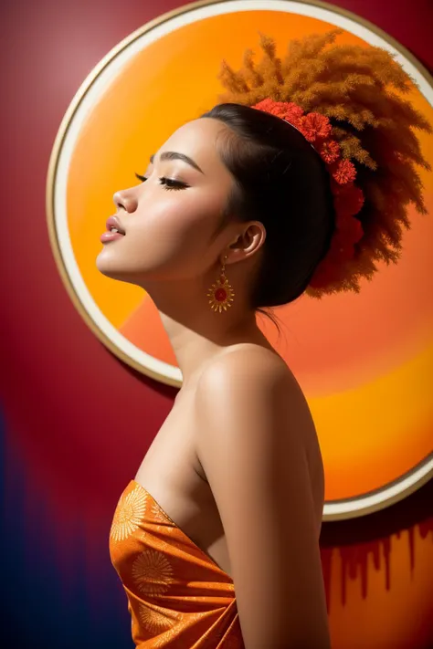 1girl, vibrant Painting, elegant, side view shot of a Human Cromulent Marshallese ([Red oak|pickles]:1.3) , it is smooth, it has appealing details, from inside of a Dreamlike Laos, deep orange jungle with Ironwood, Thunderstorm, Wide view, Maximalist, Sad, Native Art, cinematic lighting, Low shutter, Warm Colors, bloom, arcane, ultra high res, most beautiful artwork in the world, elegance