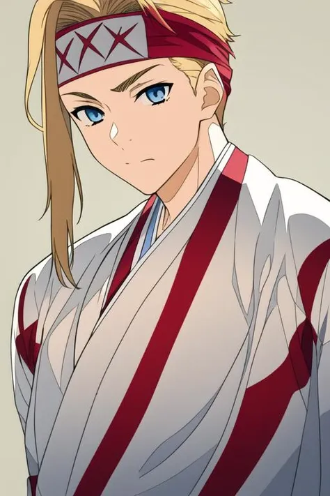masterpiece, best quality, high quality, 1boy, solo, male focus, looking at viewer, upper body, <lora:tenza_yamada_asaemon:0.62>, tenza_yamada_asaemon, blonde hair, blue eyes, headband, realistic, sportswear