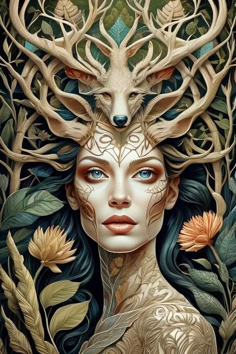 woman in a mythical forest, masterpiece, perfect face, intricate details, horror theme <lora:FF-Halloween-Full:1>