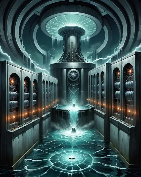 comic <lora:FF-Halloween-IT:0.8>Halloween theme, Psychedelic Art, Gamercore, a Hydroelectric power plant full of (modern technology:1.1) , Unity Engine, Ridley Scott, Joseba Elorza, concept art, Jakub Różalski, Halloween style, hauntingly surreal <lora:FF_Hall-_general:0.3> <lora:Halloween.FFusion.AI-TECH:0.2> . graphic illustration, comic art, graphic novel art, vibrant, highly detailed