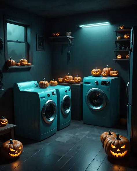 Psychedelic style <lora:Halloween.FFusion.AI-TECH:1>a robot vacuum cleaner with in a kitchen with Halloween pumpkins, cleaning bones, cyberpunk apartment, 8 k cleaning future, 8k cleaning future, the cyberpunk apartment, cyberpunk interior, 3 d render beeple, in a cyberpunk themed room, cyberpunk ikea, dystopian city apartment, futuristic interior, futuristic room, sci - fi interior, futuristic decoration, stunning high tech, vacuum, retro futuristic apartment, blood splatter horror movie cover . Vibrant colors, swirling patterns, abstract forms, surreal, trippy