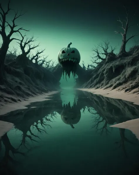 Horror-themed <<lora:FF_Hall-_general:1> Halloween, 8K, (Coral, Peach and Sand:0.7) , Boring Halloween, raytraced reflections, concept art, Glitch Art, deep green and Gradient hue, extremely beautiful . Eerie, unsettling, dark, spooky, suspenseful, grim, highly detailed